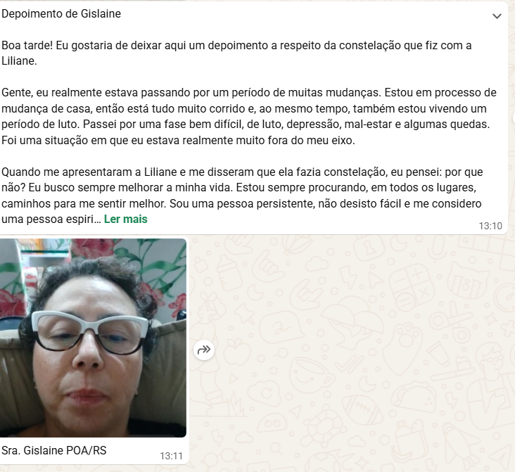 Depoimento de Gislaine sobre sua constelação