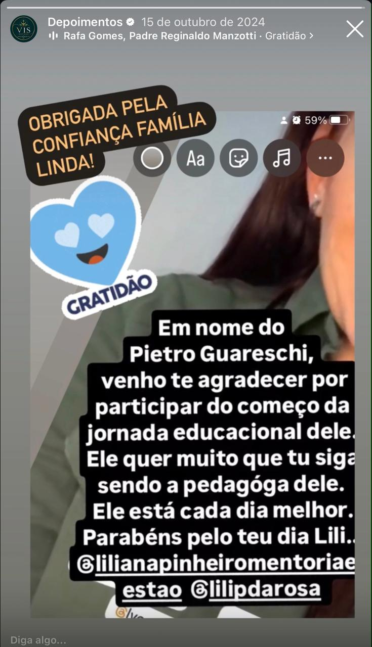 Depoimento de agradecimento da família de Pietro